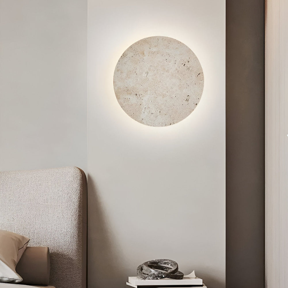 Cirkulär Travertin Vägglampa - Japansk Stil Vägglampa för Ambientbelysning