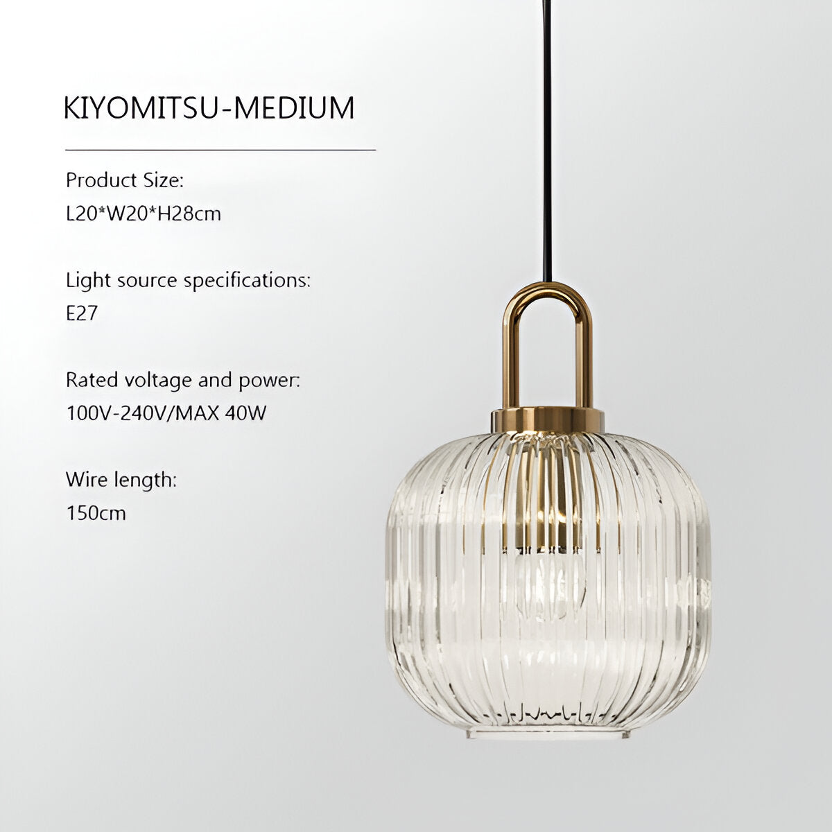 ClaChic Hänglampa - Vit & Guld Nordisk Ribbad Glas Pendellampa