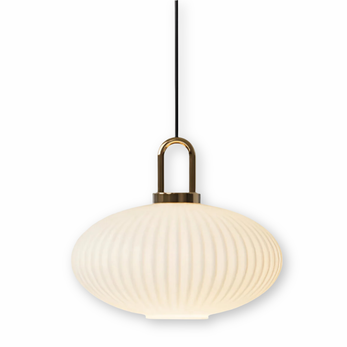 ClaChic Hänglampa - Vit & Guld Nordisk Ribbad Glas Pendellampa