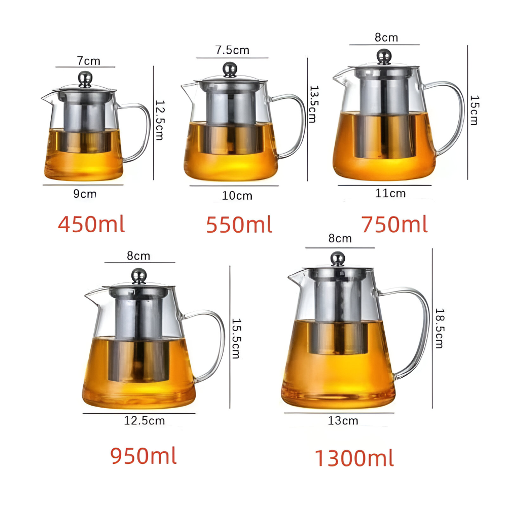 Klar Tekanna i Borosilikatglas med Sil i Rostfritt Stål, Värmetålig, 400 ml