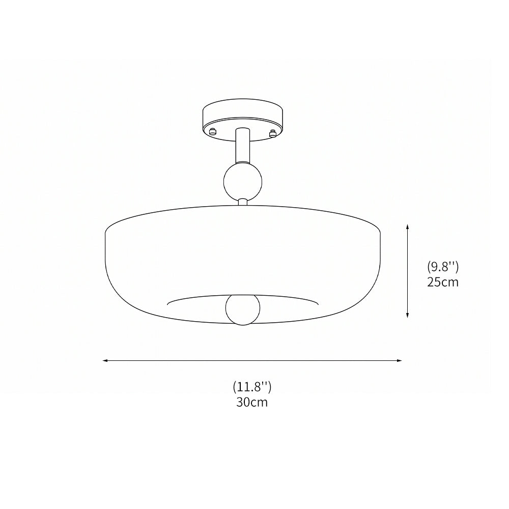 Plafondlampa i glas som sprider ett mjukt ljus