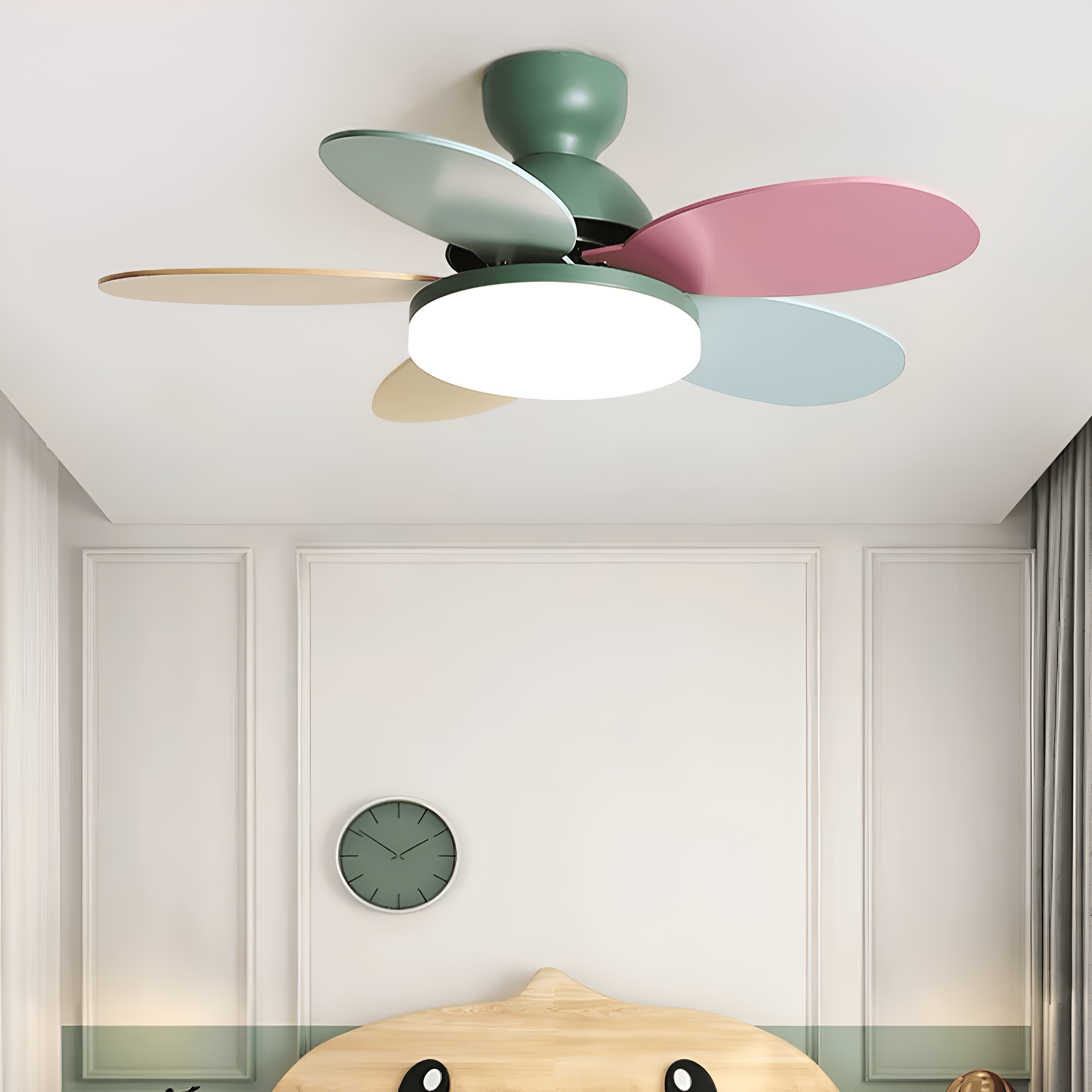 Färgglad Blomblad Design Takfläkt med Inbyggd LED-Belysning