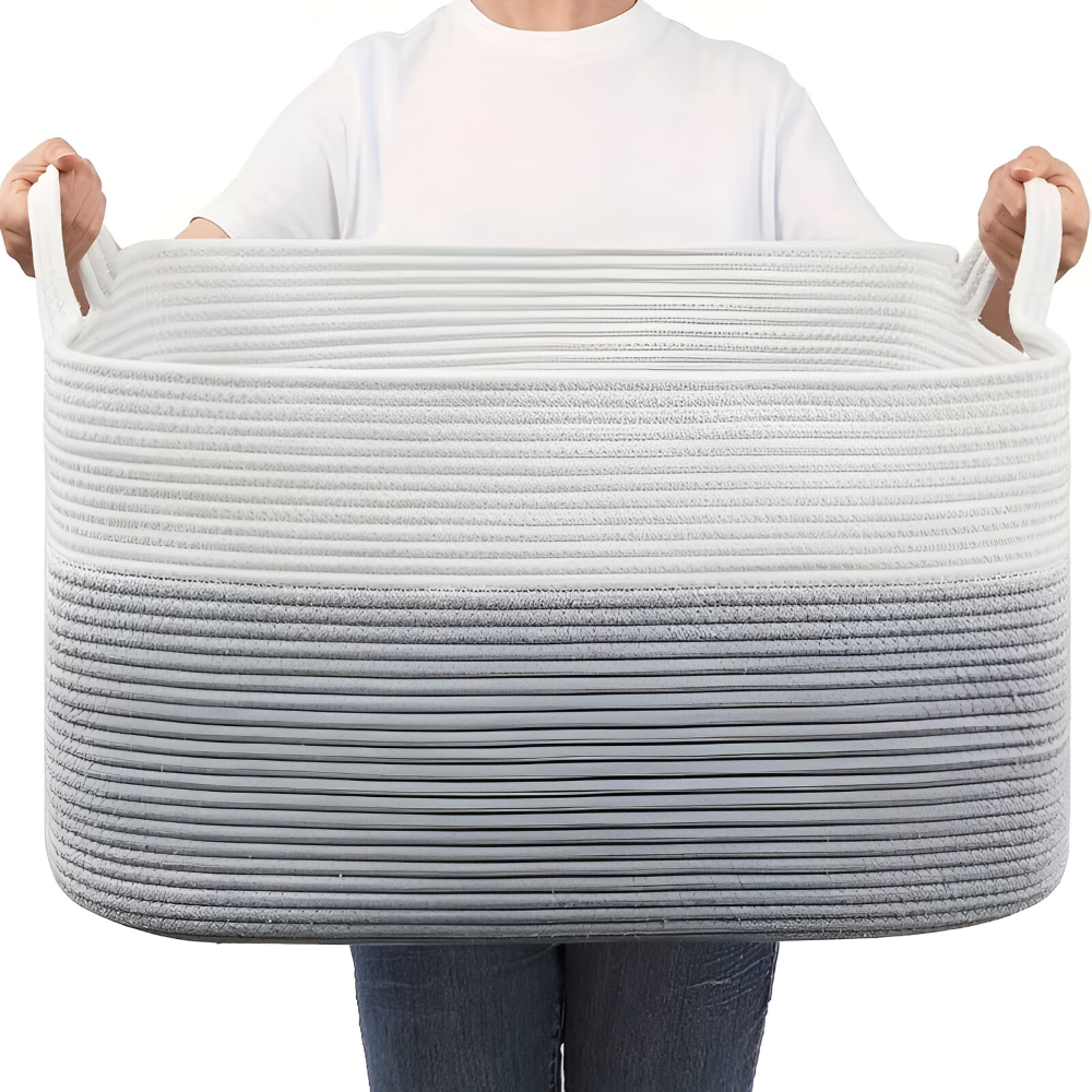 Bomullssnöre Förvaringskorg Rektangulär 65L – Stor Tvättkorg & Leksakslåda – 55x38x30cm