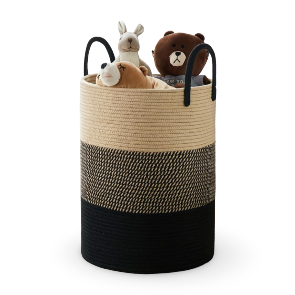 Tvättkorg i Flätad Bomull – 58L Stor Leklåda med Handtag, Fällbar, 38x50cm