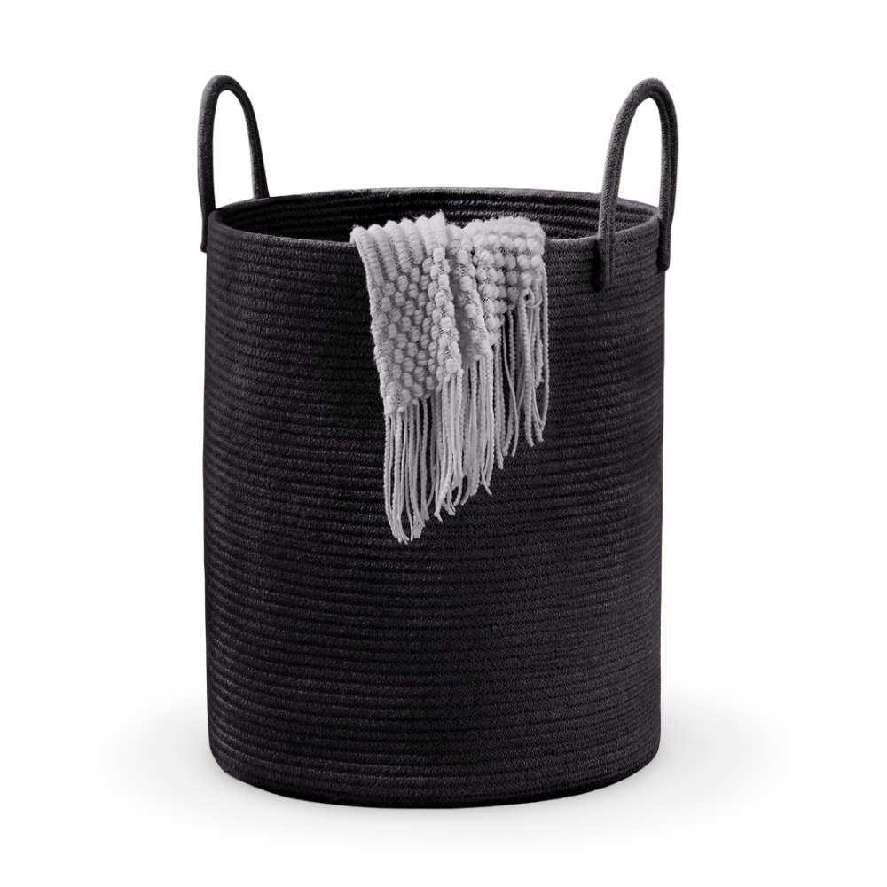 Tvättkorg i Flätad Bomull – 58L Stor Leklåda med Handtag, Fällbar, 38x50cm