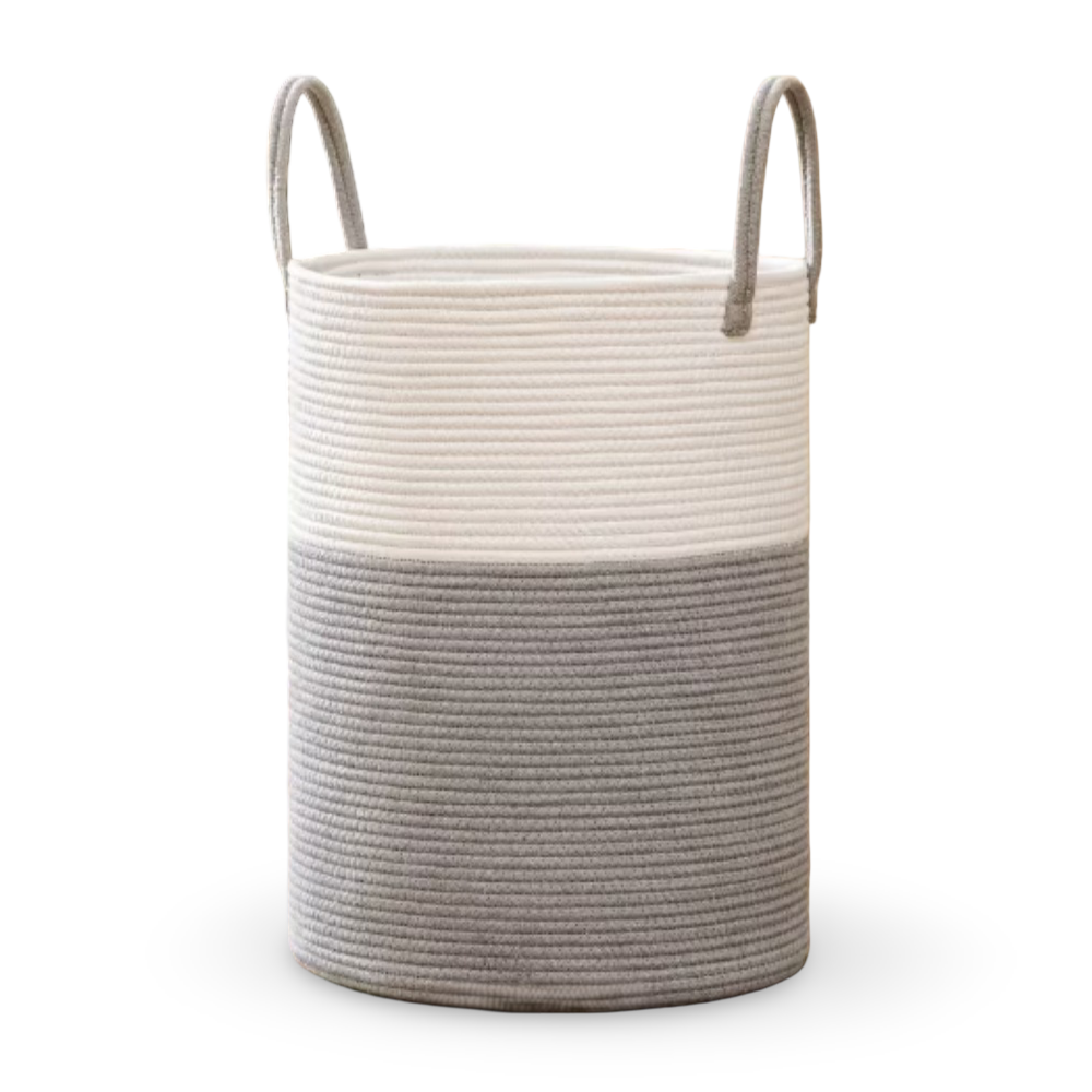 Tvättkorg i Flätad Bomull – 58L Stor Leklåda med Handtag, Fällbar, 38x50cm