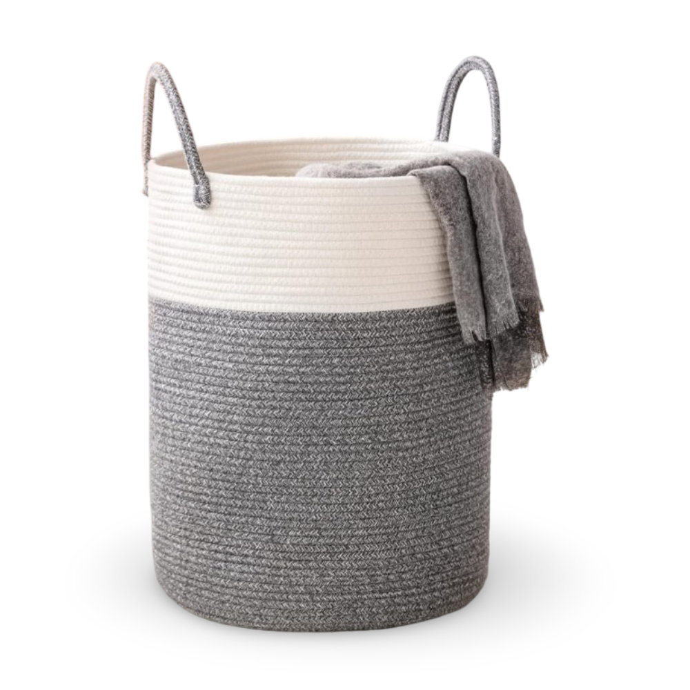 Tvättkorg i Flätad Bomull – 58L Stor Leklåda med Handtag, Fällbar, 38x50cm