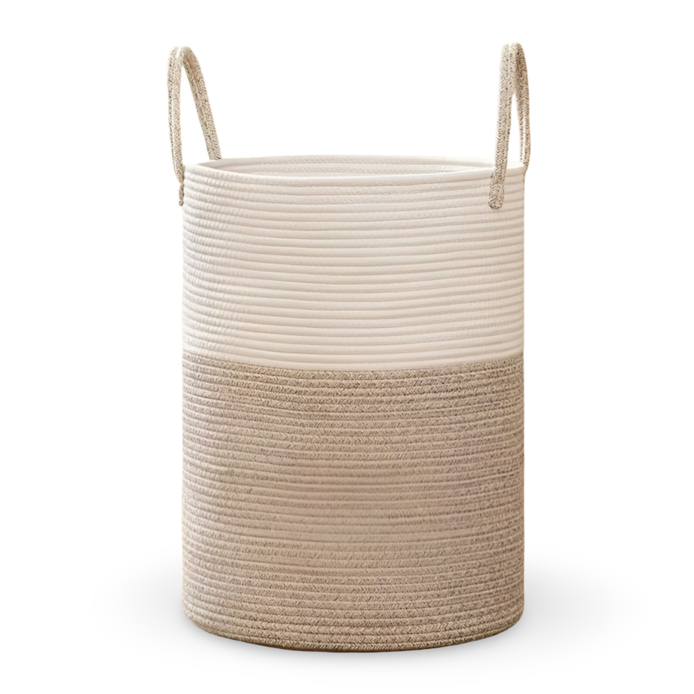 Tvättkorg i Flätad Bomull – 58L Stor Leklåda med Handtag, Fällbar, 38x50cm