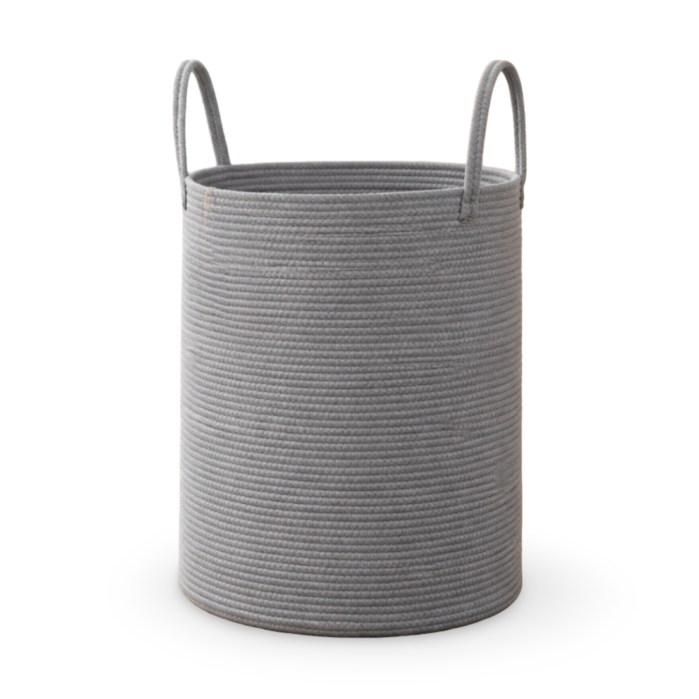 Tvättkorg i Flätad Bomull – 58L Stor Leklåda med Handtag, Fällbar, 38x50cm