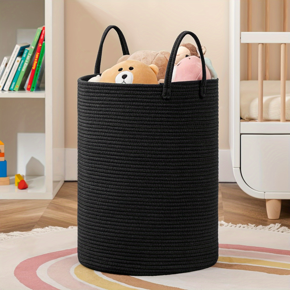 Tvättkorg i Flätad Bomull – 58L Stor Leklåda med Handtag, Fällbar, 38x50cm