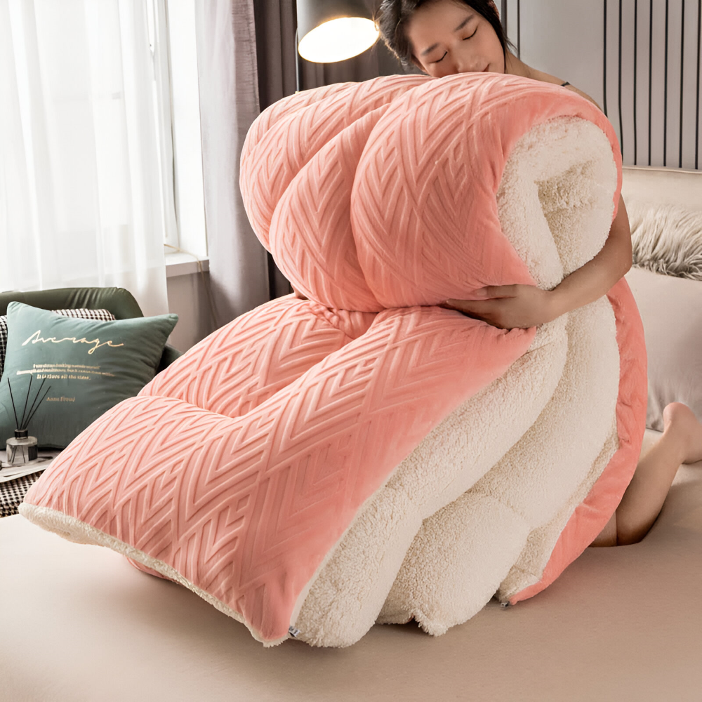 Mysig, tjock sherpa-fleece-täcke med quiltat foder för ultimat komfort