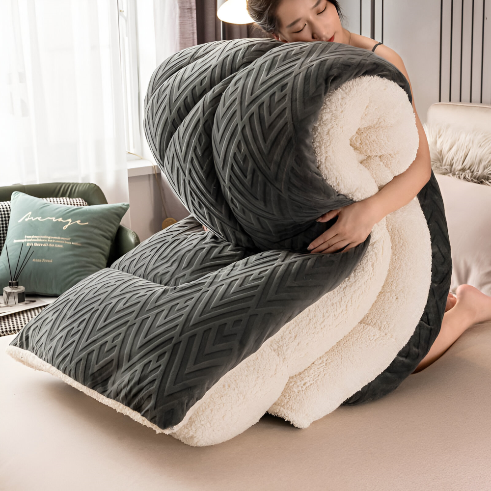 Mysig, tjock sherpa-fleece-täcke med quiltat foder för ultimat komfort