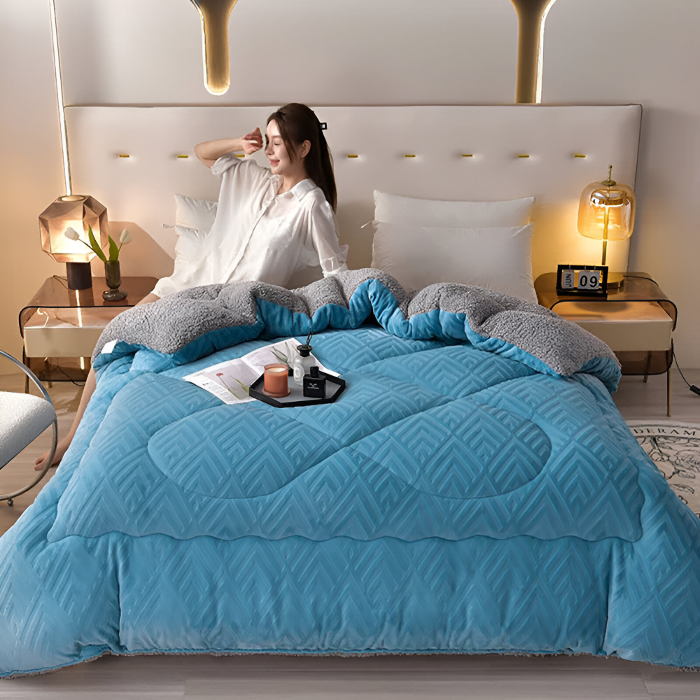 Mysig, tjock sherpa-fleece-täcke med quiltat foder för ultimat komfort