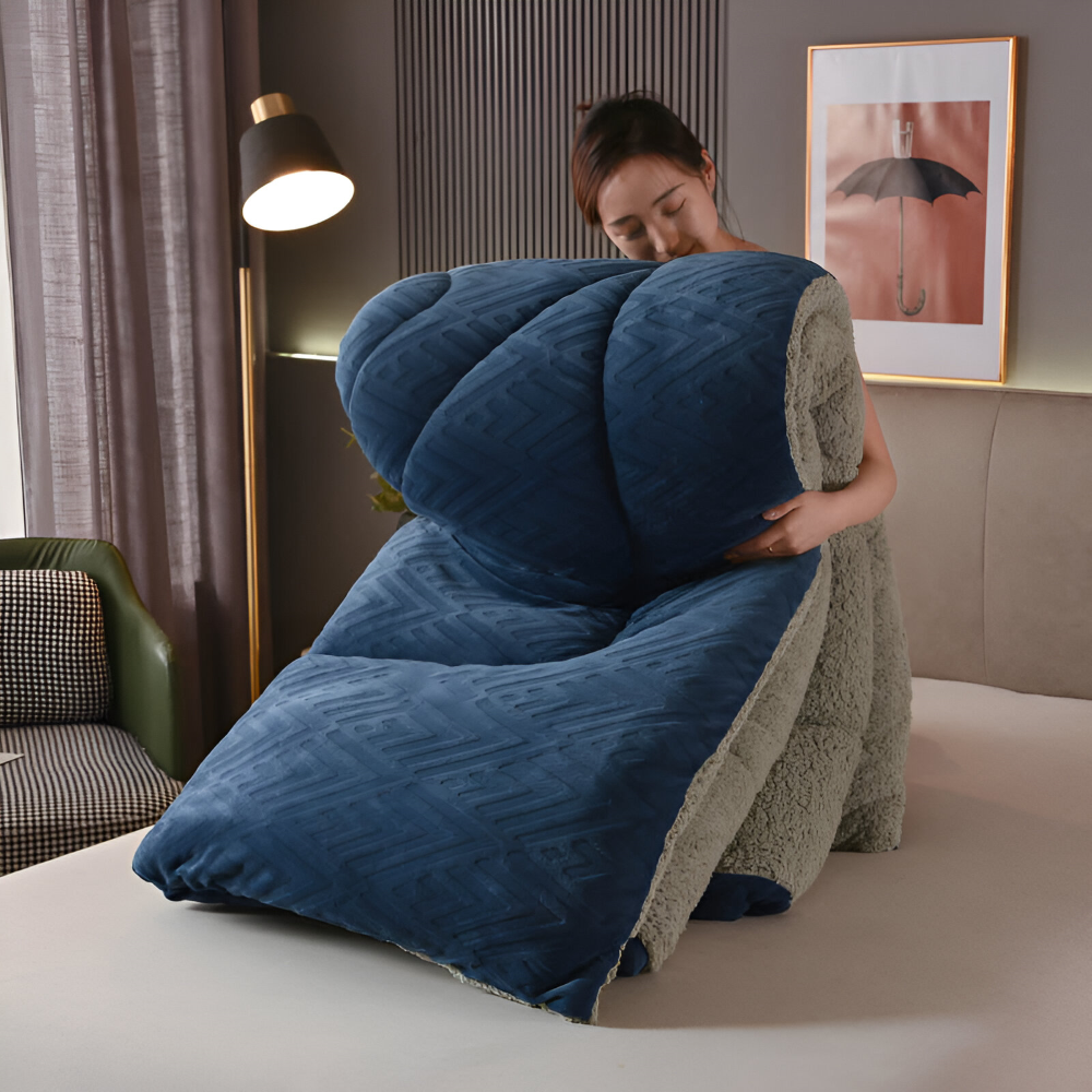 Mysig, tjock sherpa-fleece-täcke med quiltat foder för ultimat komfort