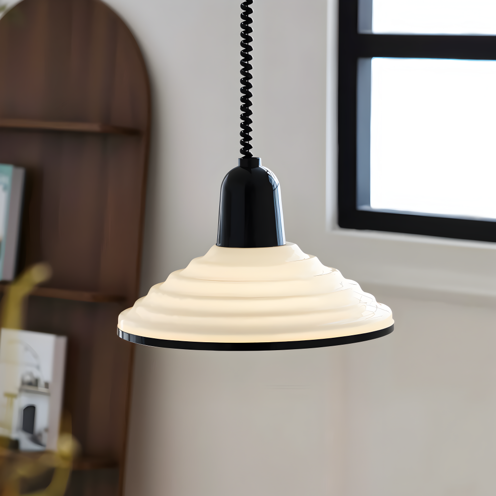 CremeHue Pendellampa - Modern Metallhänglampa med Svart Fjäderkabel