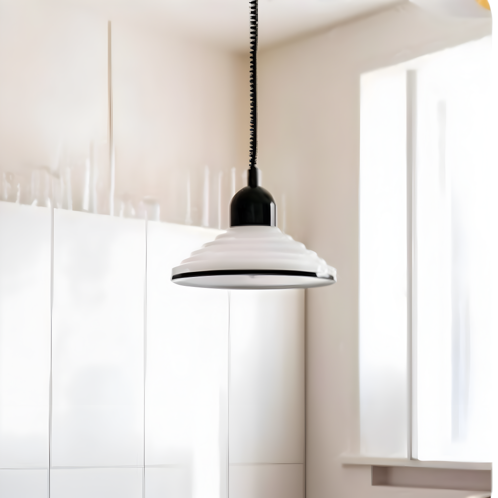 CremeHue Pendellampa - Modern Metallhänglampa med Svart Fjäderkabel