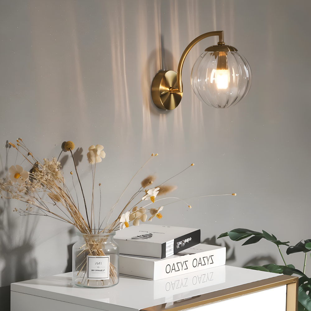 CrystalGlow Vägglampa - Globe Lampor Inomhus - Retro Glas LED Sovrum Vägglampa