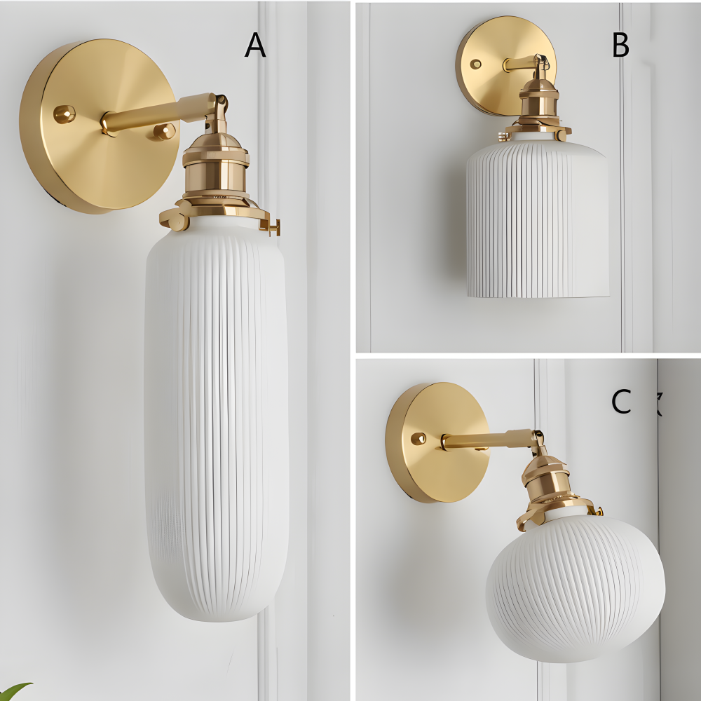 CyRibbed Vägglampa - Keramisk Vägglampa - Ribbade Vita Vägglampa Design - Vägglampor LED