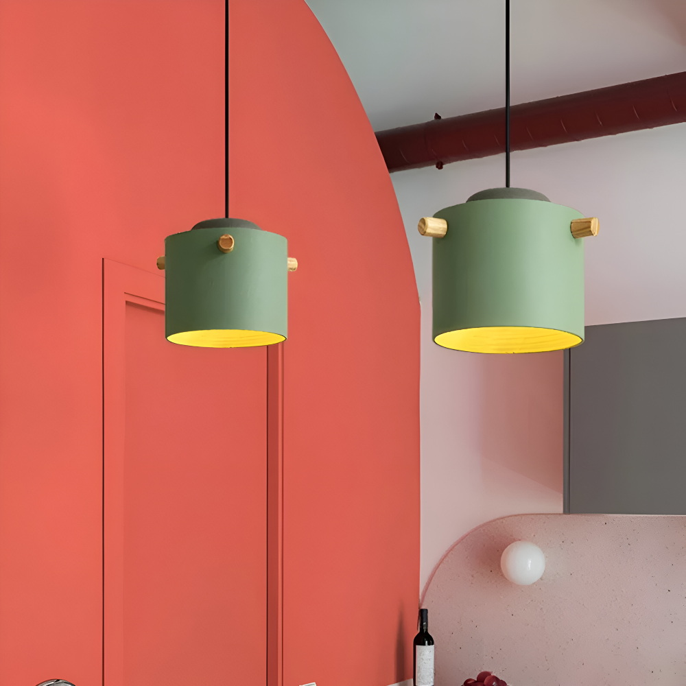 CylinBright Pendellampa - Skandinavisk trä & järn Färgglad LED Hänglampa