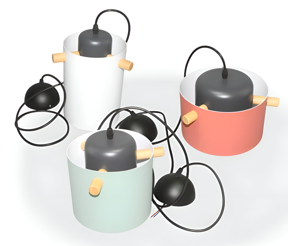 CylinBright Pendellampa - Skandinavisk trä & järn Färgglad LED Hänglampa