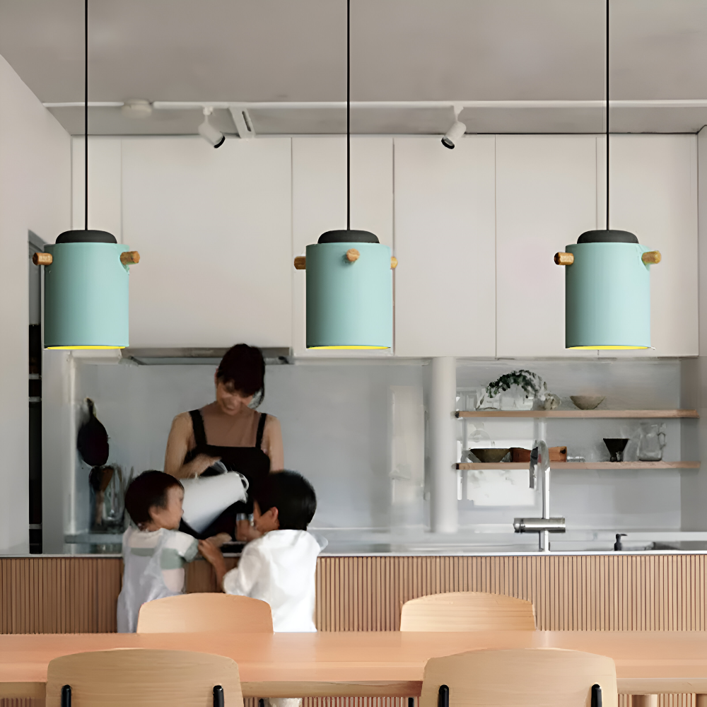 CylinBright Pendellampa - Skandinavisk trä & järn Färgglad LED Hänglampa