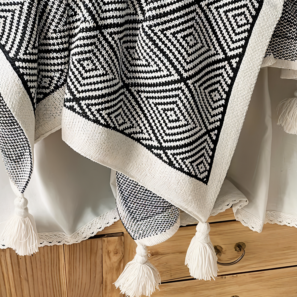 DecoDiamond Pläd - Svart Vit Geometrisk Polyester Fleece Täcke