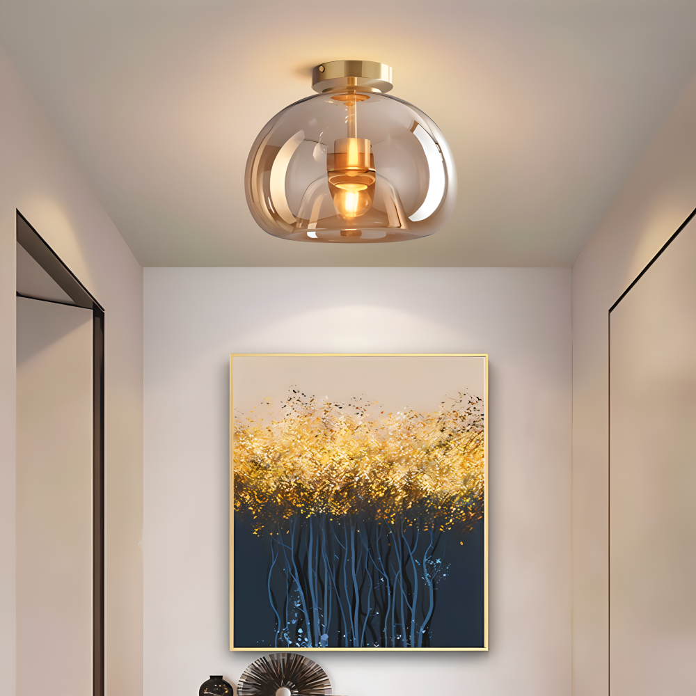 DecoRound Taklampa - Semi Flush Mount Svart Guld Rund Glas LED Taklampa