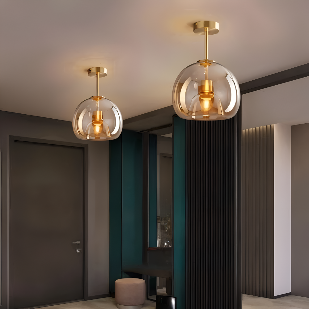 DecoRound Taklampa - Semi Flush Mount Svart Guld Rund Glas LED Taklampa