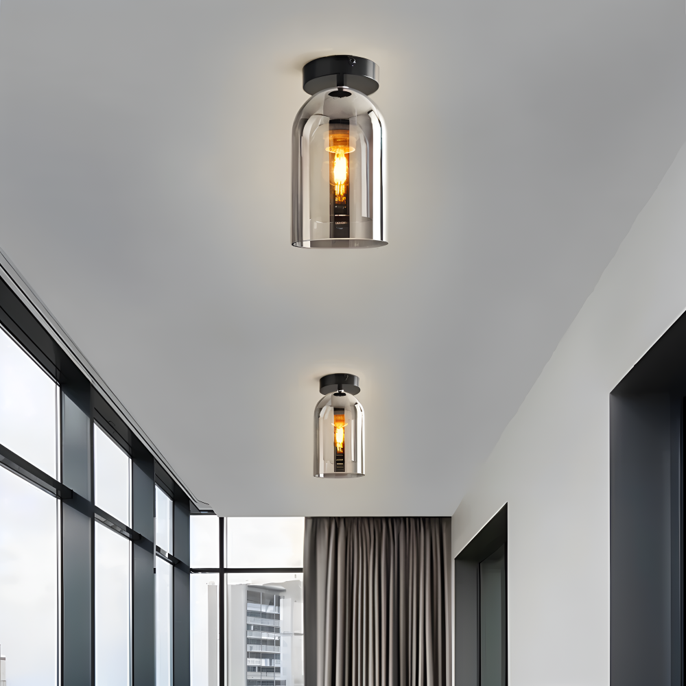 DecoRound Taklampa - Semi Flush Mount Svart Guld Rund Glas LED Taklampa