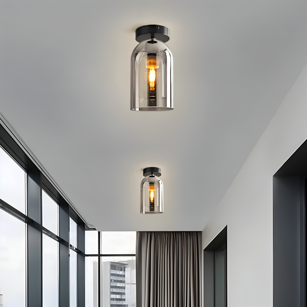 DecoRound Taklampa - Semi Flush Mount Svart Guld Rund Glas LED Taklampa