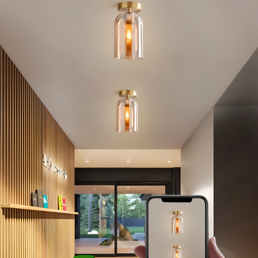 DecoRound Taklampa - Semi Flush Mount Svart Guld Rund Glas LED Taklampa
