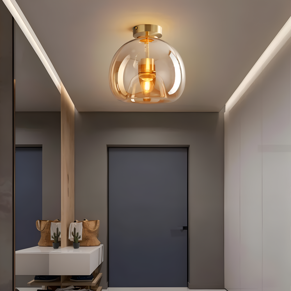 DecoRound Taklampa - Semi Flush Mount Svart Guld Rund Glas LED Taklampa