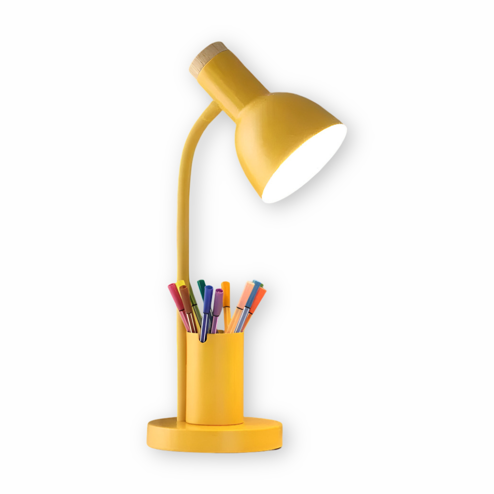 Modern Nordisk LED Bordslampa med Stilig Pennhållare - Ögonvänlig Belysning för Kontor, Läsning och Inredning