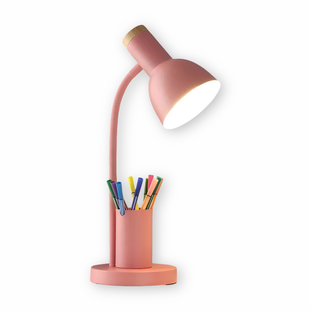 Modern Nordisk LED Bordslampa med Stilig Pennhållare - Ögonvänlig Belysning för Kontor, Läsning och Inredning