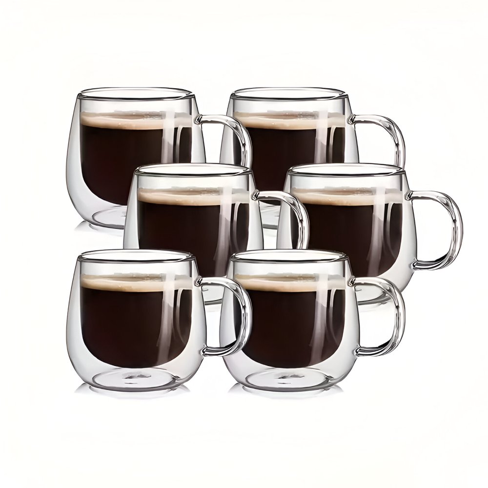 Kaffekoppar Dubbelväggiga 300 ml – Borosilikatglas Set för Cappuccino & Te, (2/4/6) stycken