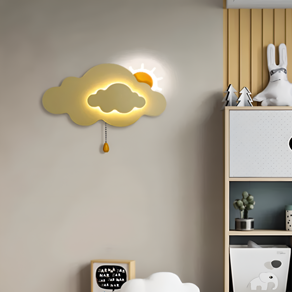 DreamyFloat Vägglampa - Livliga moln och sol LED vägglampa - Barnrumsbelysning
