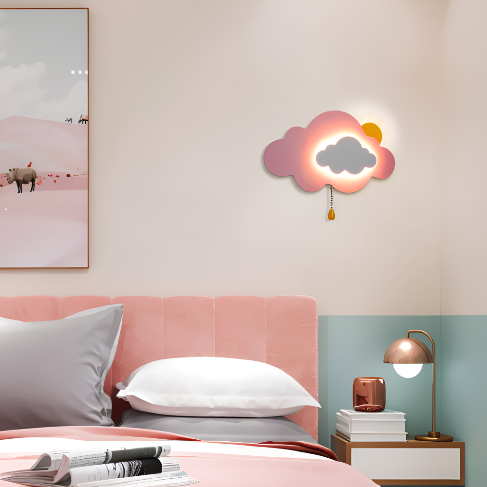 DreamyFloat Vägglampa - Livliga moln och sol LED vägglampa - Barnrumsbelysning