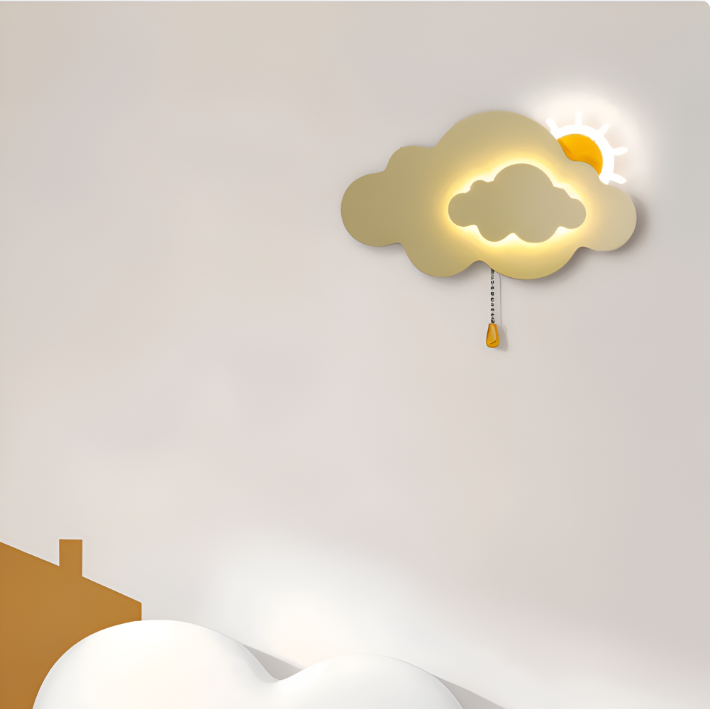 DreamyFloat Vägglampa - Livliga moln och sol LED vägglampa - Barnrumsbelysning
