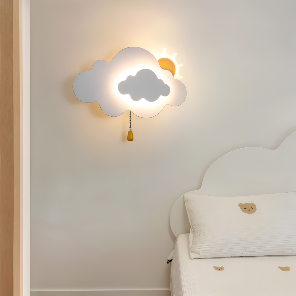 DreamyFloat Vägglampa - Livliga moln och sol LED vägglampa - Barnrumsbelysning