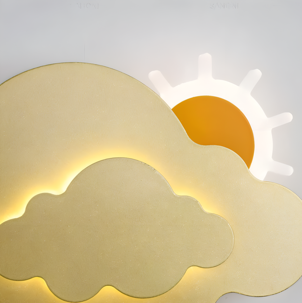 DreamyFloat Vägglampa - Livliga moln och sol LED vägglampa - Barnrumsbelysning