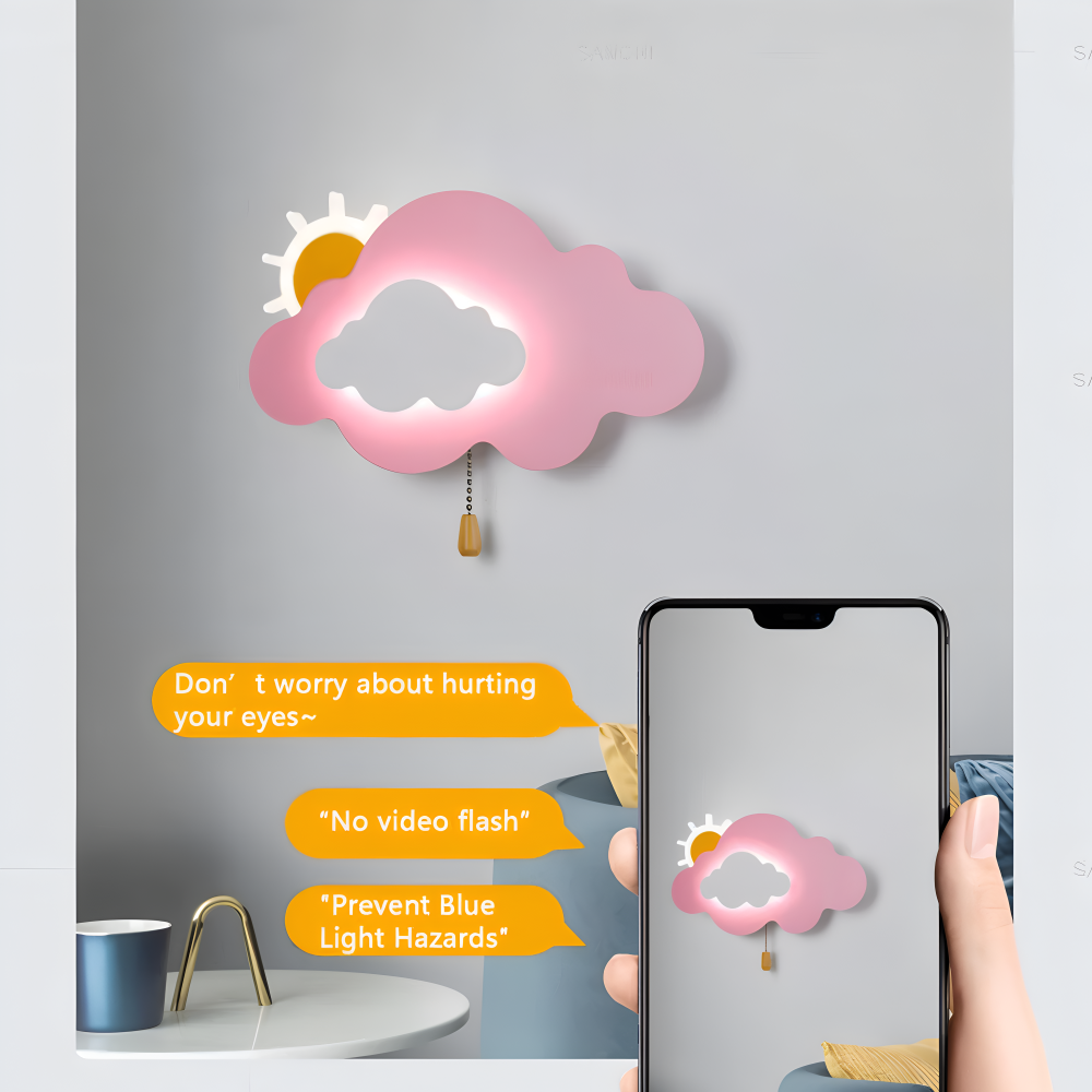DreamyFloat Vägglampa - Livliga moln och sol LED vägglampa - Barnrumsbelysning