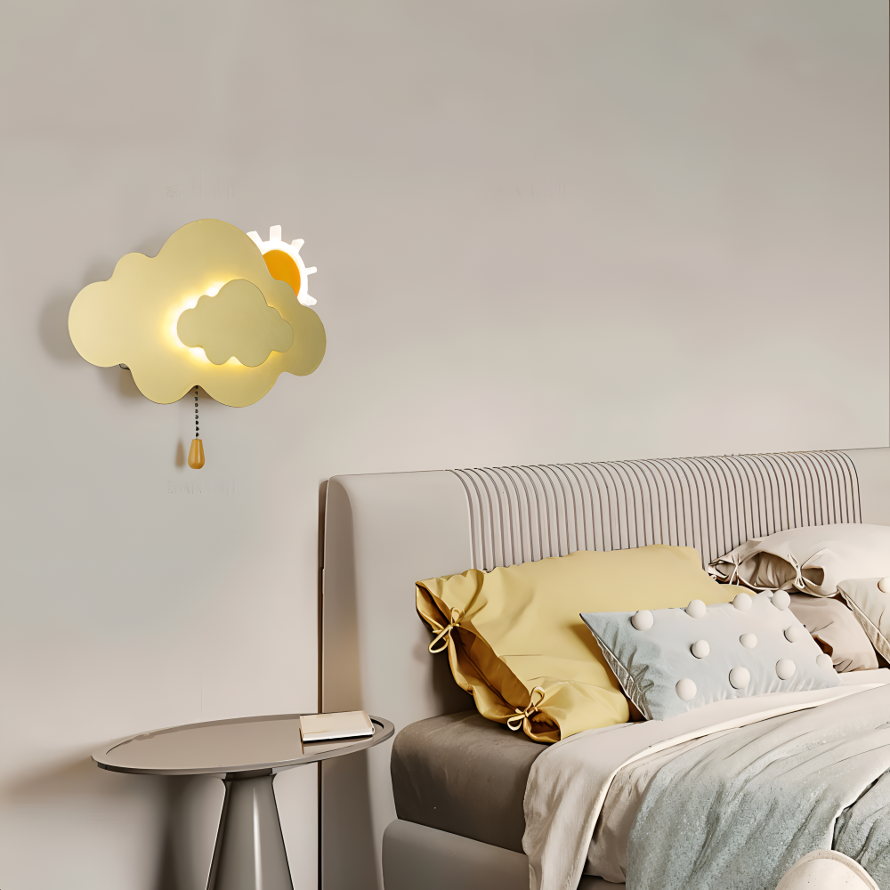 DreamyFloat Vägglampa - Livliga moln och sol LED vägglampa - Barnrumsbelysning
