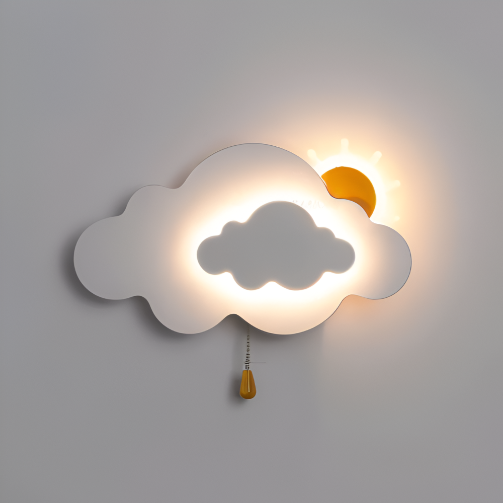 DreamyFloat Vägglampa - Livliga moln och sol LED vägglampa - Barnrumsbelysning