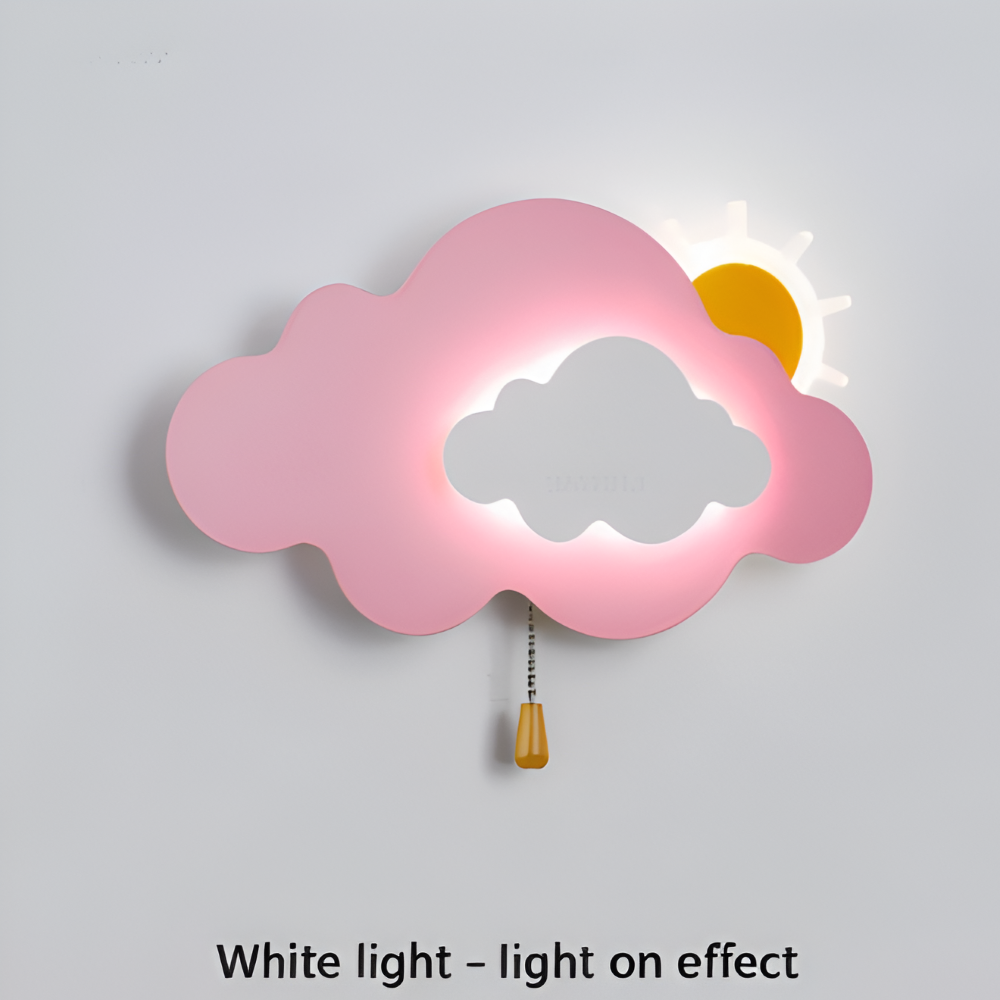 DreamyFloat Vägglampa - Livliga moln och sol LED vägglampa - Barnrumsbelysning