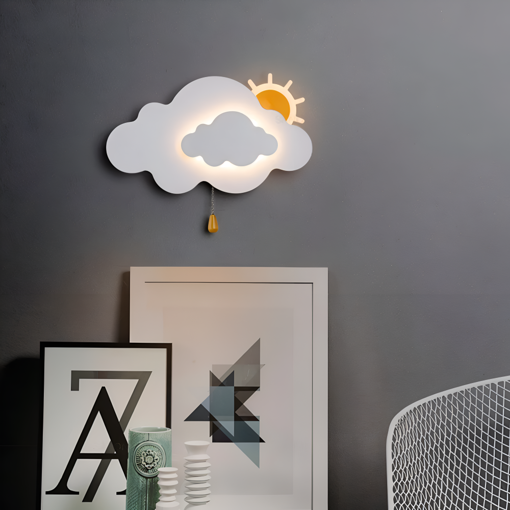 DreamyFloat Vägglampa - Livliga moln och sol LED vägglampa - Barnrumsbelysning