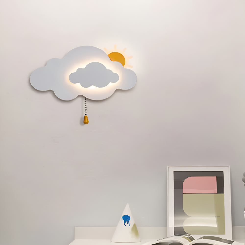 DreamyFloat Vägglampa - Livliga moln och sol LED vägglampa - Barnrumsbelysning