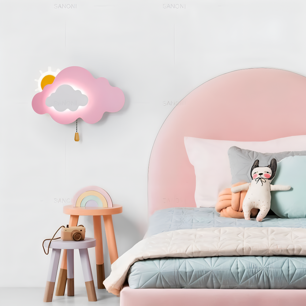 DreamyFloat Vägglampa - Livliga moln och sol LED vägglampa - Barnrumsbelysning