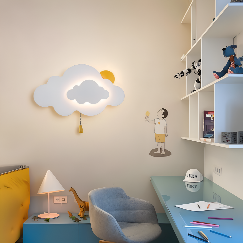 DreamyFloat Vägglampa - Livliga moln och sol LED vägglampa - Barnrumsbelysning