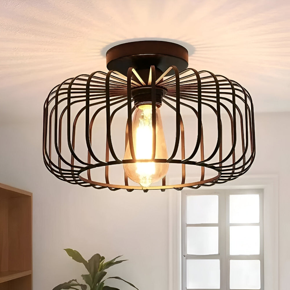 E27 Fågelbur Taklampa - Svart Bur Ljus - Taklampa Påbyggnad