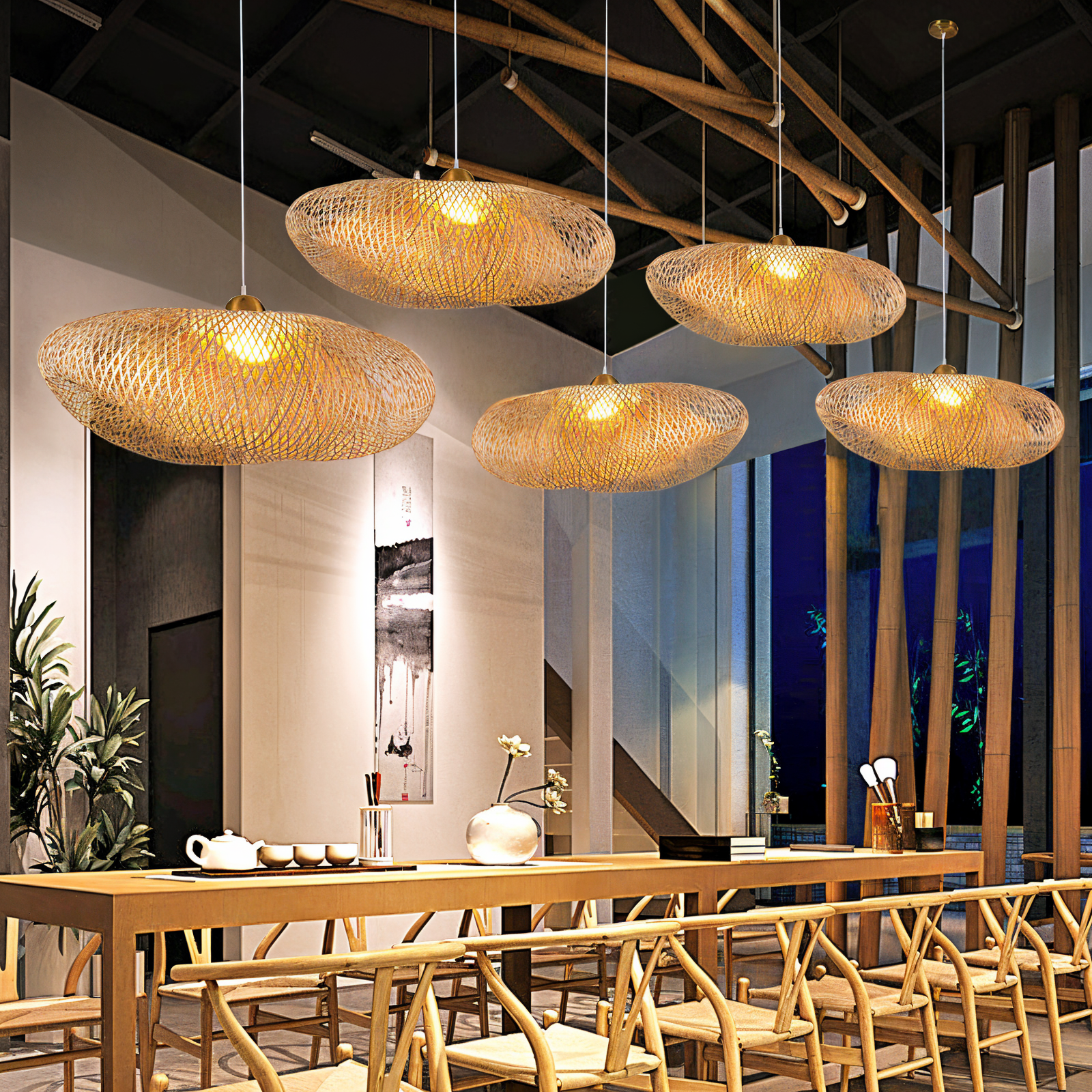 EcoLush Taklampa - Handgjord Rattan Hänglampa - Rustik Boho Lampa